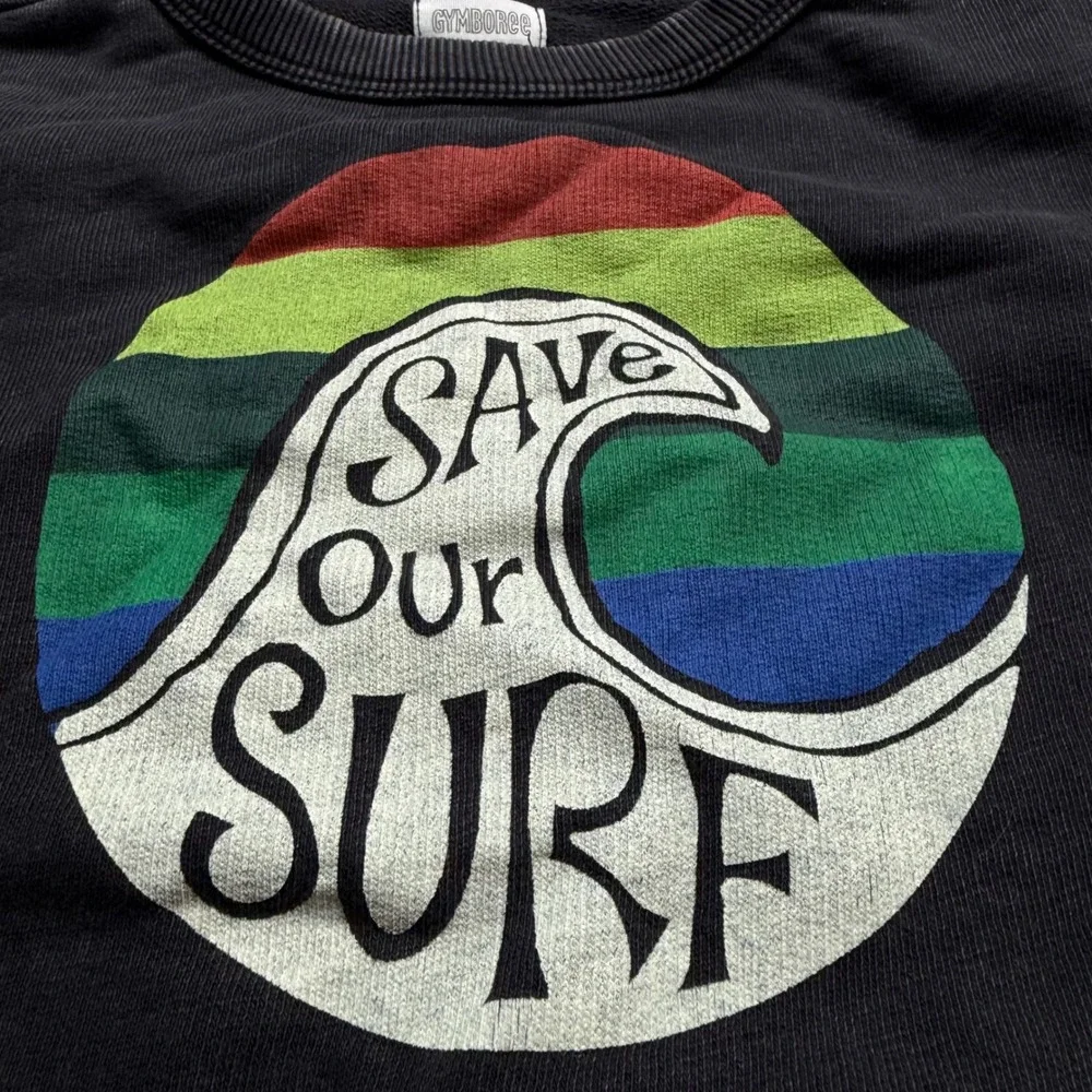 GYMBOREE Sweatshirt Black Save Our Surf Rainbow Graphic Boy's XS Size 4 Play